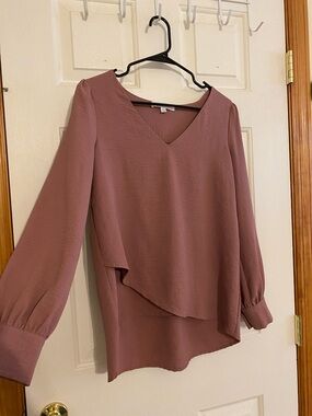 Adyson Parker Mauve Layered V-Neck Long-Sleeve Blouse
